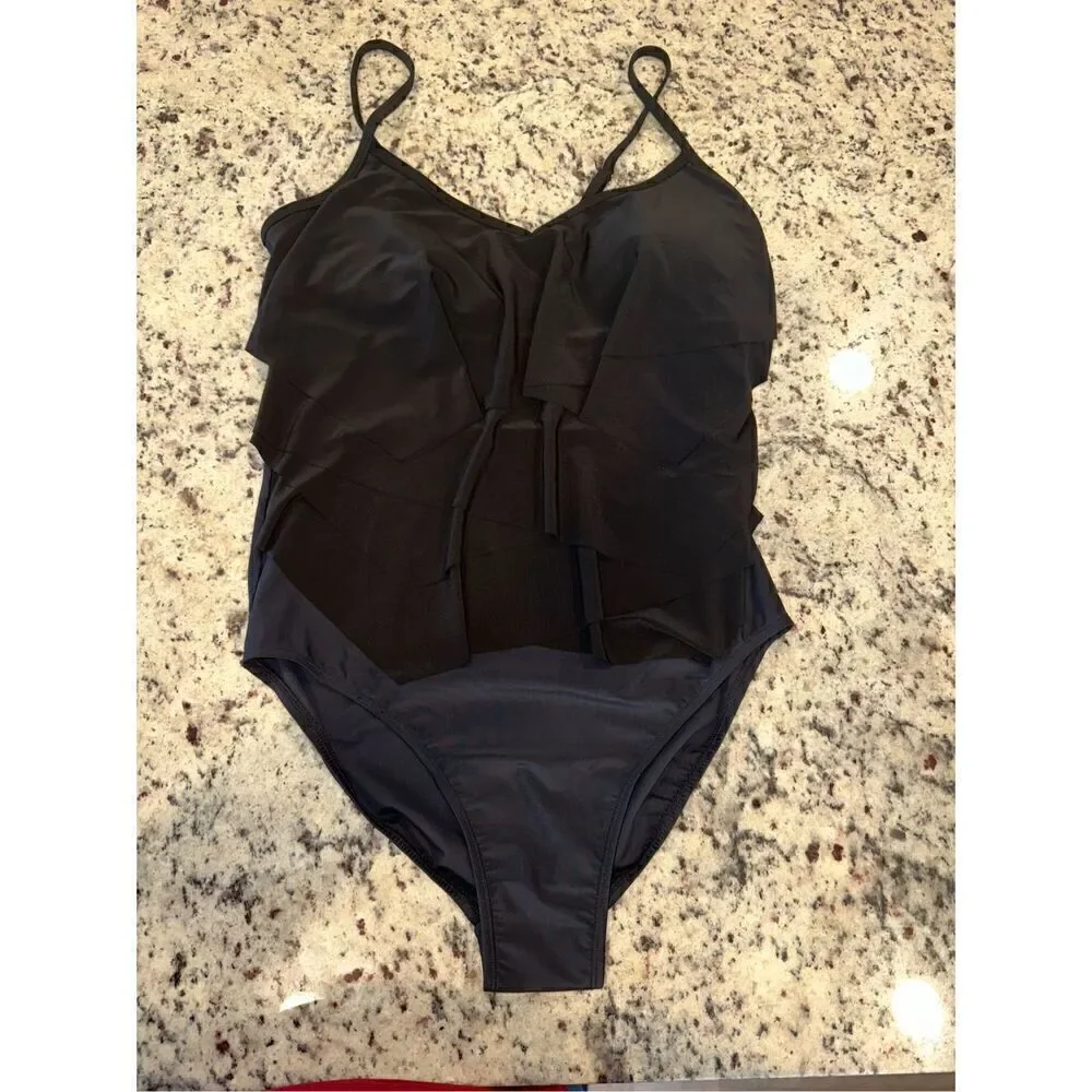 BEYOND CONTROL Women's Solid Citizen Tiered One-Piece Swimsuit